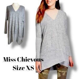 Miss Chievous Sweater Y2K Gray Deep V-Neck Oversized Pullover Size XS EUC